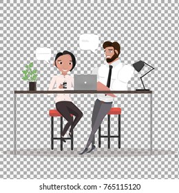 Vector Business Characters Scene illustration on transparent background. Teamwork in modern business office. Business co working process.