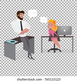 Vector Business Characters Scene illustration on transparent background. Teamwork in modern business office. Business co working process.
