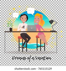 Vector Business Characters Scene illustration on transparent background. Teamwork in modern business office. Business co working process.