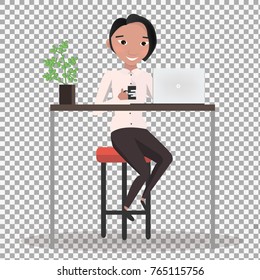 Vector Business Characters Scene illustration on transparent background. Teamwork in modern business office. Business co working process.