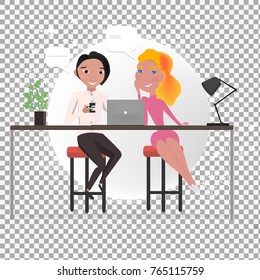 Vector Business Characters Scene illustration on transparent background. Teamwork in modern business office. Business co working process.