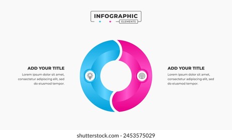 Vector business circle infographic presentation design template with 2 steps or options