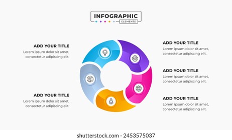 Vector business circle infographic presentation design template with 5 steps or options