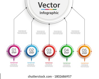 Vector business circle infographic template with 5 steps. For diagram, graph, presentation and chart.  