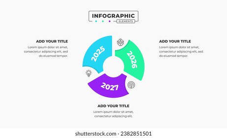 Plantilla de presentación de la infografía de la línea de tiempo del círculo empresarial del vector con 3 pasos o opciones