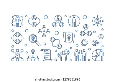 Vector Business Collaboration horizontal concept illustration or banner in outline style