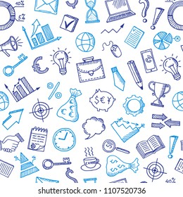 Vector business color doodle icons of set background or pattern illustration