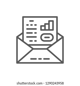 Vector business communication, letter, envelope with documents line icon. Symbol and sign illustration design. Isolated on white background