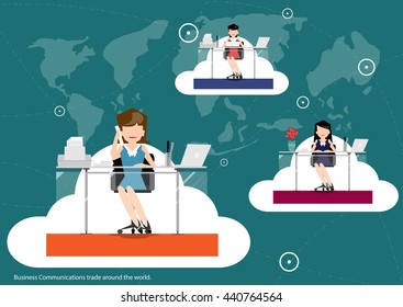 Vector business communications around the world, trading flat design.