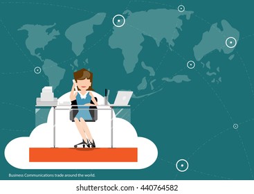Vector business communications around the world, trading flat design.