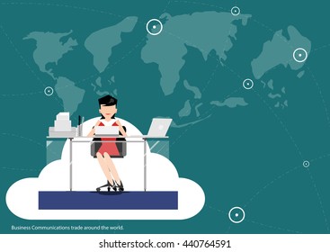 Vector business communications around the world, trading flat design.