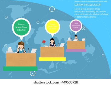 Vector business communications around the world, trading flat design.