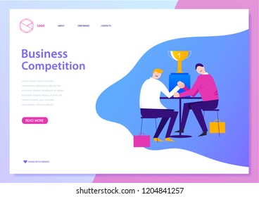 Vector business competition, armrestling, leading concept. Modern vector illustration concept for website and mobile website development. 2 men fighting for award