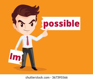 Vector Business Concept Of Businessman Make Possible By Tear From The Word Impossible.