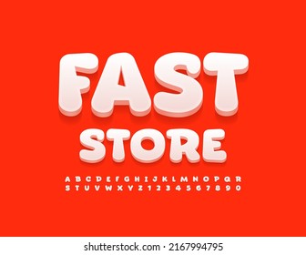 Concepto de negocio de vectores de Fast Store. Fuente creativa blanca. Divertidas letras y números de alfabeto