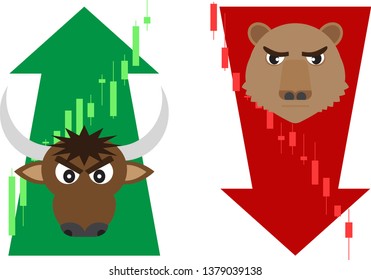 vector of business concept, green and red, bull and bear market,up and down tends