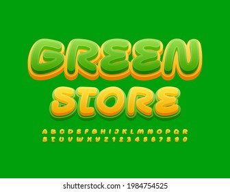 Vector business concept Green Store. Modern bright Font. Creative Alphabet Letters and Numbers set