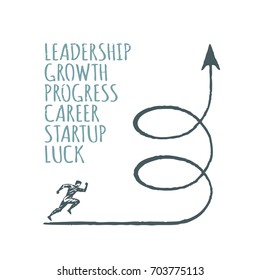 Vector business concept hand drawn sketch. Lettering leadership, growth, progress, career, startup, luck.