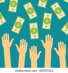 Vector business concept. Hands people are drawn to the falling dollar