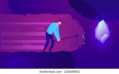 Vector business concept illustration businessman digging and find treasure