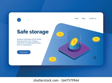 Vector business concept illustration  cryptocurrency and business trading , people making money. Modern bright banner, site template with place for your text.