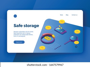 Vector business concept illustration  cryptocurrency and business trading , people making money. Modern bright banner, site template with place for your text.