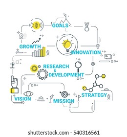 Vector business concept illustration with lines and flat icons. Success planning strategy idea, Inspiration concept, Business plan, Management.