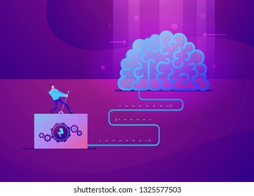 Vector business concept illustration of man who turn on the brain idea
