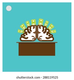 vector Business concept vector illustration silver brain thought leadership, financial success dollar business