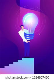 Vector business concept illustration of strong man and creative idea