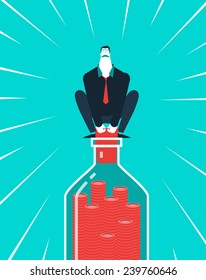 Vector business concept illustration of strong man and hard money - Modern colors. Creative Bussiness illustration. Eps 10