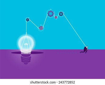 Vector business concept illustration of strong man who make idea  - Modern colors. Creative Bussiness illustration. Eps 10