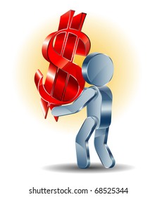 Concepto de negocio de vectores. Hombre de hierro con signo de dólar