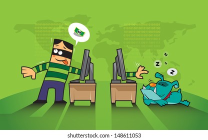 vector business concept protects hacker, phishing hacking internet social network