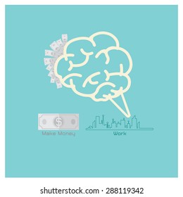 vector Business vector concept shows  brain think about the dollar worked in the city