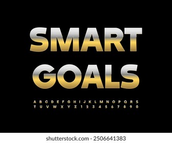 Vector business concept Smart Goals. Modern Gold Font. Premium Alphabet Letters and Numbers set.