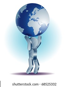 Vector business concept.Iron man holding globe