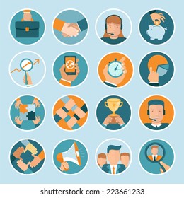 Vector business concepts in flat style - bright illustrations on round backgrounds
