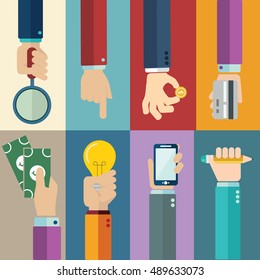 Vector business concepts in flat style - hands icons.