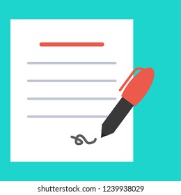 Vector business contract sign. Sign document. Penc and contract vector illustration. 