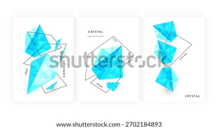 Vector business cover with blue crystal shapes and geometric triangles