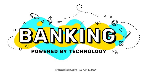 Empresa vectorial ilustración creativa de la banca de palabras con elementos abstractos. Diseño de estilo de arte de línea sobre fondo de color para web, sitio, banner, presentación