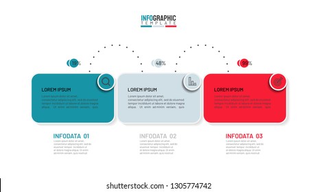 Vector business data visualization template. Timeline with 3 options, steps or processes. Can be used for workflow diagram, presentation. Creative concept for infographic.