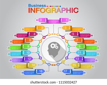 Vector Business data,Infographic,background number options template 17 steps design
