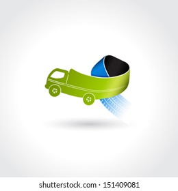 Vector business delivery symbol, transport icon, truck with tire tracks