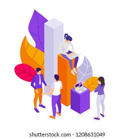 Vector business design illustration. Isometric flat graphic style. 3d financial chart dynamics. trading graph or stock market , financial investment concept.