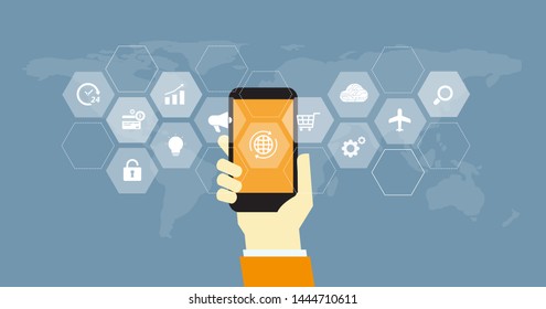 vector business design  smart working online  on mobile and work on social network concept