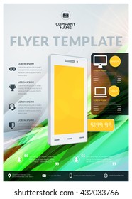 Vector business design template for brochure, flyer, mobile technologies and applications. Colorful modern abstract background