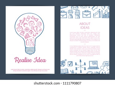 Vector business doodle icons card, flyer or brochure banner and poster template illustration