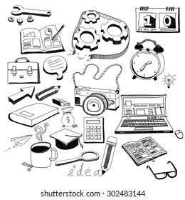 vector Business doodles Sketch set.